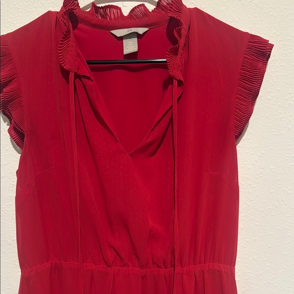 H&M Red Mini Dress with Ruffle Sleeves - Picture 2 of 4